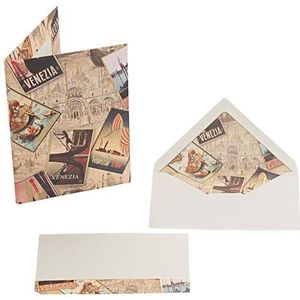 Magicamente Carta Set van 2 enveloppen met envelop, 12 x 18 cm, 10 vellen + 10 enveloppen, ivoorpapier, goudpoeder, decoratie Venetië