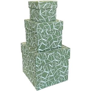 Set van hoogwaardig karton, dozen met deksel, geschenkdozen, 3-delige set, 7,5 x 7,5 x 7,5 cm + 11 x 11 x 11 cm + 15 x 15 x 15 cm, gouden decoratie, met usomaanpapier, geometrisch patroon