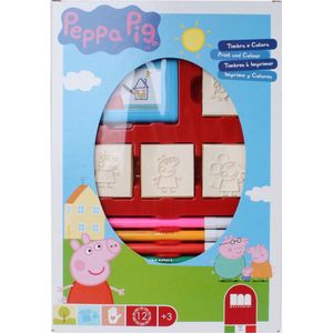 Multiprint Box 4 stempels voor kinderen, Peppa Pig, 100% Made in Italy, aangepaste stempelset voor kinderen, in hout en natuurlijk rubber, niet-giftige wasbare inkt, cadeau-idee, art.27875