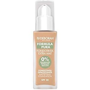 Deborah Milano Foundation Formula Pure Extra Mat SPF 20 met natuurlijke ingrediënten, 03 zand, mat, anti-glanseffect en seboregulator, geeft geslepen en mat, 30 ml