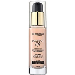 Deborah Instant Lift Foundation nr. 0 Fair Rose SPF30, lange grip, lifting-effect, vloeibare en lichte textuur, met zacht focuspoeder voor onmiddellijke straling