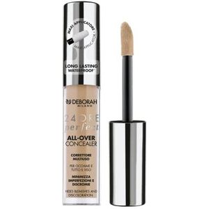 Deborah Milano Vloeibare concealer, 24 uur, perfect all-over met hyaluronzuur, 04 abrikoos, lange houdbaarheid, waterdicht, hoge dekking en hydraterend, minimaliseert donkere kringen en dyscromie van