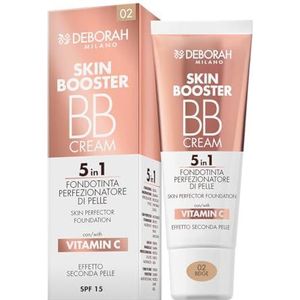 Deborah Milano BB Cream Skin Booster, Nr. 02 Beige, LSF 15, mit Vitamin C, getönte Gesichtscreme für eine zweite Haut, 30 ml