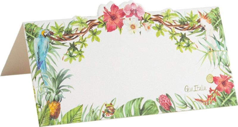 Givi Italia naamkaartjes/plaatskaartjes - bruiloft - groen/wit - jungle motief - 8x stuks - 10 x 5 cm