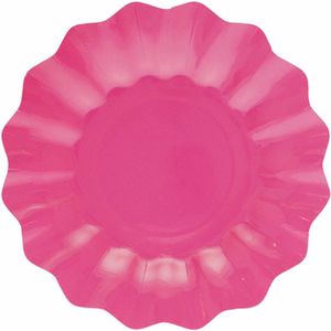 Givi Italia Feestbordjes/gebaksbordjes - schulprand - 8x - fuchsia roze - rond - papier/karton - 21 cm - kinderfeestje