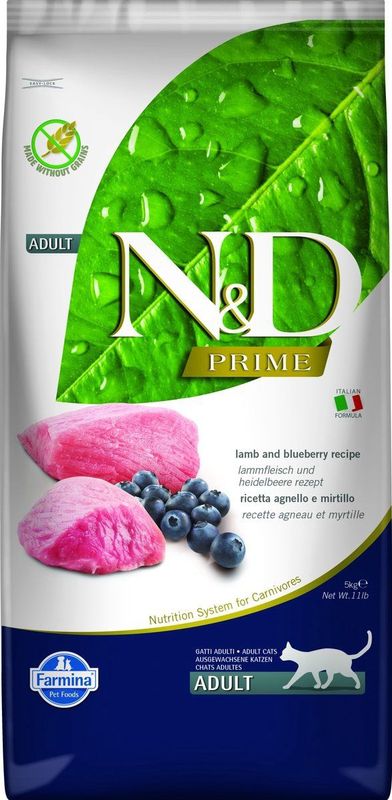 Farmina Pet Food N&D Prime, Adult, Heidelbeere, Lamm, 5 kg, Getreidefrei, Antioxidantien enthalten