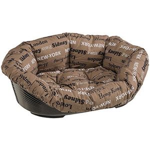 Ferplast Hondenbed en kattenbed met kussen Sofa' 4 van katoen, wasbaar, hondenbed en kattenbed van kunststof, mand van kunststof, geperforeerde bodem, antislip, 64 x 48 x 25 cm, bruin