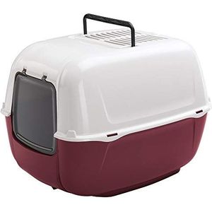 Ferplast 72053799ELW1 PRIMA, Gesloten kattentoilet, Duurzaam plastic, Opvangbodem, Verduisterde klapdeur en comfortabel handvat, Inclusief twee actieve koolfilters, 52,5 x 39,5 h 38 cm, Bordeaux