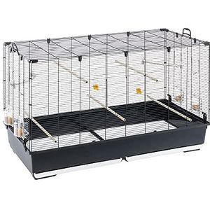 Ferplast Vogelkooi, Vogelvolière PIANO 8 Vogelkooi grote vogelvolière, Kanaries, Parkieten, Vinken, Agapornis, van Metaal, Inclusief Accessoires Roterende Voerbakken Zitstokken 118 x 59 x h 75 cm.