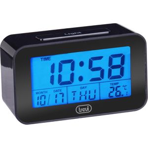 Trevi SLD 3P50 digitale klok thermometer, groot LCD-display met achtergrondverlichting, programmeerbare wekker, sluimerfunctie, zwarte wekkerklok, eenheidsmaat