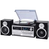 Trevi TT 1072 DAB, 33, 45 und 78 RPM Vinyl-Plattenspieler, Kabelloser Vinyl-Player, CD- und MP3-Player, USB und SD, 25W, DAB/DAB+ FM Digitalradio, Kopfhörerbuchse, Bassreflex-Lautsprecher, Schwarz