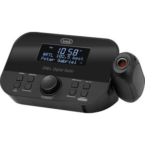 Trevi RC 85D8 DAB, wekker met plafondprojector, DAB/DAB+ FM RDS-ontvanger, geheugenbare radiostations, dubbele wekker, snooze- en slaapfunctie, led-display, met stroomvoorziening inbegrepen, zwart