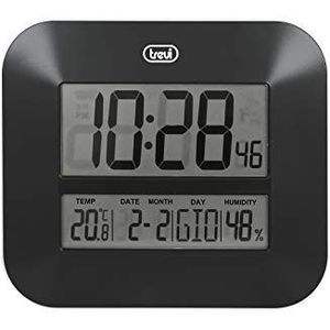 Trevi OM 3520 D digitale klok met groot lcd-display, thermometer, meertalige kalender, zwart