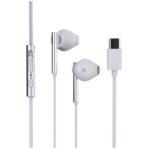 Trevi HMP 700 C Ergonomische mini-hoofdtelefoon, type-C digitaal met microfoon, geïntegreerde mini-microfoon op duurzame, verwarde kabel, ABS en aluminium, wit