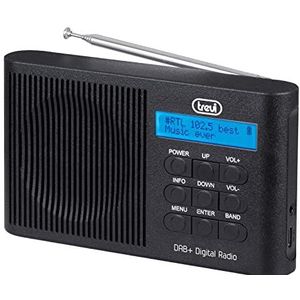 Trevi DAB 7F91 R draagbare DAB/DAB+ en FM-radio met zendergeheugen, klok met 2 wekkers, hoofdtelefoonaansluiting, oplaadbare batterij, zwart