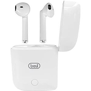 Trevi HMP 12E20 AIR Mini-Bluetooth-hoofdtelefoon met ingebouwde microfoon, touch-bediening, oplaadbare batterij met tas, wit