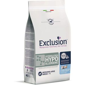 12kg Exclusion Diet Hydrolyzed Hypoallergenic Medium/Large Fish & Maïszetmeel Droog Hondenvoer