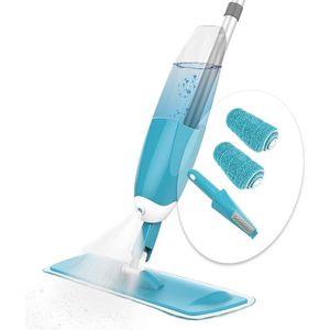 VOUNOT Sproeidweil, spraymop, spraymop, spraymop, met 2 microvezelpads en 1 doucheschraper, 650 ml, blauw