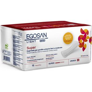 Egosan Super incontinentie pads anti-lek blaascontrole vrouwelijke pads voor vrouwen, dun, zacht, super discreet, hypoallergeen met geurbestrijding, nauwsluitende pasvorm (15 stuks, super)