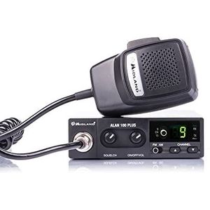 Midland Alan 100 Plus B Version 2021 kompaktes CB-Mobilfunkgerät, C442.12, 40 Kanal AM/FM mit automatischer Rauschunterdrückung und Notrufkanal 9 und 19, Farbe: schwarz