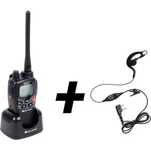 Midland G9 Pro Dual Band Radio Walkietalkie Zender Ontvanger 40 kanalen PMR446 en 69 LPD-kanalen, inclusief 4 oplaadbare batterijen 1,2 V/1800 mAh AA Ni-MH, oplader, riemclip en oortelefoon