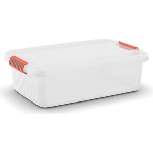 Kis K Latch Box M - Opbergbox met Deksel - 28L - 59x39x18cm - Transparant/Oranje clips