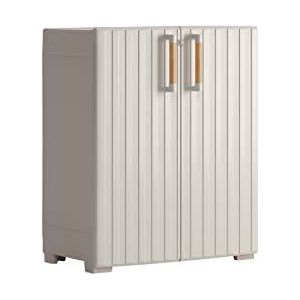 Keter Groove platte kast voor buiten, deuren met houtlook, beige/zand, 80 x 45 x 98 cm H