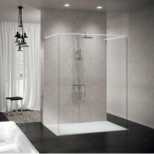 Douchewand Novellini Kuadra H3 vrijstaand-154 cm breed-Chroom-Glas Ravenna motief