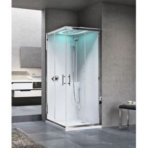 Novellini EON A stoomcabine Hammam 80x80x236.5cm 2 schuifdeuren met hydromassage en stoombad profiel chroom mat douchepanelen wit mat EONA89T1N-1UB