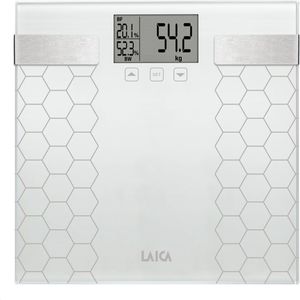 Laica PS5014 personenweegschaal - digitale weegschaal met uitgebreide lichaamsanalyse - tot 180kg - meet je gewicht, vetpercentage, vochtpercentage, spiermassa, verbranding en BMI
