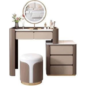 Vanity Bureau Slate Desktop Vanity Set Met Touch Screen Led Spiegel Stabiele Dressoir Kruk En Verplaatsbare Kast Kaptafel