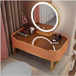 Vanity Bureau Dimbare Led Spiegel Dressoir Met Zitkussen En Laden Vanity Set Voor Meisjes Gift Home Elegante Kaptafel