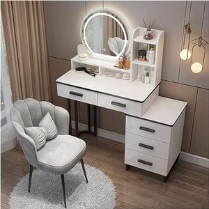 Dressoir Verstelbare Opbergkast Vanity Set Met Laden En Led-spiegel Vanity Bureau Make-up Stoel Home Decor Kaptafel