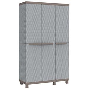 Terry, C-Rattan 102a Multifunctionele kast met drie deuren in rotanlook, 2 aparte interieurs voor binnen en buiten, 102 x 39 x 170 cm