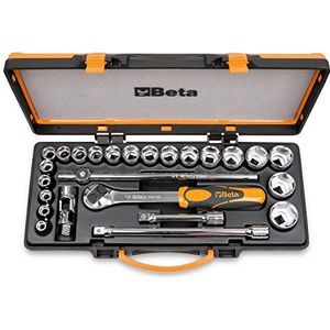Beta 920A/C20X dopsleutelset, gereedschapskoffer met 20 dopsleutels en 5 bedieningsgereedschappen (1/2 inch vierkant, robuust en duurzaam, verschillende maten), zwart/oranje