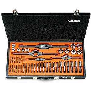 Beta Assortiment van verchroomde tappen en snijplaten, metrische draad, met toebehoren in houten kist 446/C48 - 004460057
