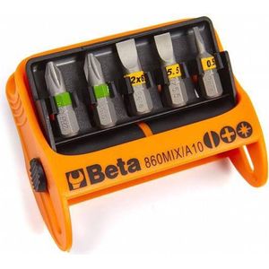 Beta 860MIX/A10 Gereedschapsset met 10 schroefinzetstukken (verschillende kleuren bits met magnetische schroefhouder in kunststof doos, Made in Italy) oranje/zwart, 10 Pezzi