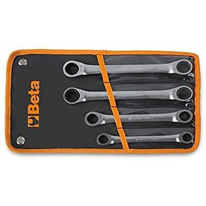 Beta 4-delig set platte ringratelsleutels met twaalfkantring (artikel 195AS) in etui 195AS/B4 - 001950654