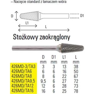 Beta vijl OBROT.met WĘGLIKA STOŻK.ZAOKR.3MM 426MD-3/TA3