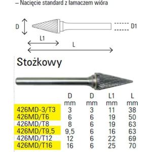 Beta vijl OBROTOWY met WĘGLIKA STOŻKOWY 3MM 426MD-3/T3