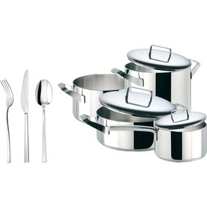 Sambonet Pannenset met Bestekcassette + deksels - Zilver - 7 Delig - Voor alle warmtebronnen - PFAS&PFOA vrij