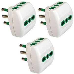 FANTON 82180-B3 Set 3 stuks adapter drievoudige stekker groot 16 A Italiaans en 3 tweepolige stopcontacten 2p + T 16A compact drievoudig stopcontact verticaal systeem