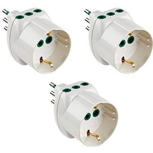 FANTON 82210-B3 - Set van 3 tweefasige Schuko-adapters van klein stopcontact 10 A naar 2 kleine Italiaanse stopcontacten, 1 Italiaans/Duits stopcontact, 16 A, verticaal systeem