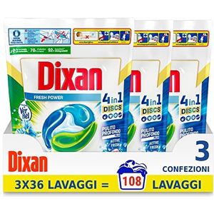 Dixan Discs Fresh van Vernel, voorgedoseerd wasmiddel uit capsules, 3 x 36 wasbeurten (118 wasbeurten), 2700 g