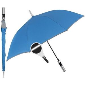 Automatische lange paraplu met een diameter van 103 cm, blauw met reflecterende rand, microvezelweefsel, glasvezelstokken, winddicht, Perletti Promotion, Kleur: zwart/bruin, único, casual