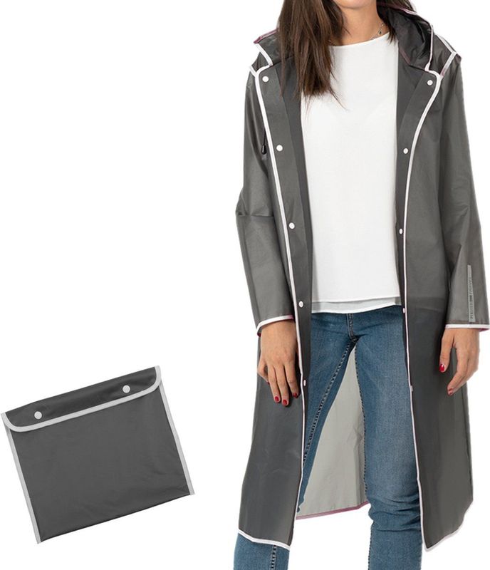 PERLETTI Regenjas - Transparant - Waterdicht - Met Capuchon - Reflecterende Details