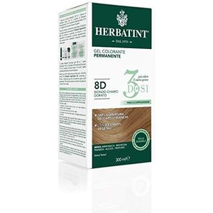 Herbatint Permanente kleurgel, 3 blikjes, 300 ml, 8D lichtblond, goudkleurig, zonder ammoniak, voor de gevoelige huid, 100% dekking voor wit haar, met 8 natuurlijke biologische extracten