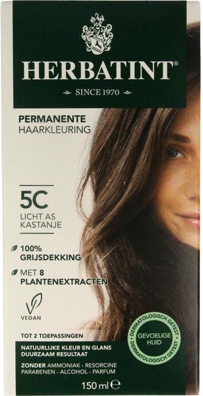 Herbatint 5C Licht As Kastanje Haarverf Permanente vegan haarkleuring 8 plantenextracten