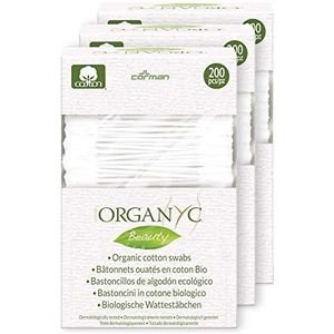 Organ(y) c, wattenstaafjes van 100% gecertificeerd biologisch katoen - biologisch afbreekbare verpakking - 4 verpakkingen van elk 200 stuks (in totaal 800 stuks)