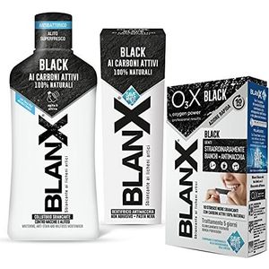 BlanX, Oral Care Whitening-set, bevat zwart mondwater, zwarte tandpasta en zwarte strepen, voor maximaal bleekeffect, wittere en gezonde tanden